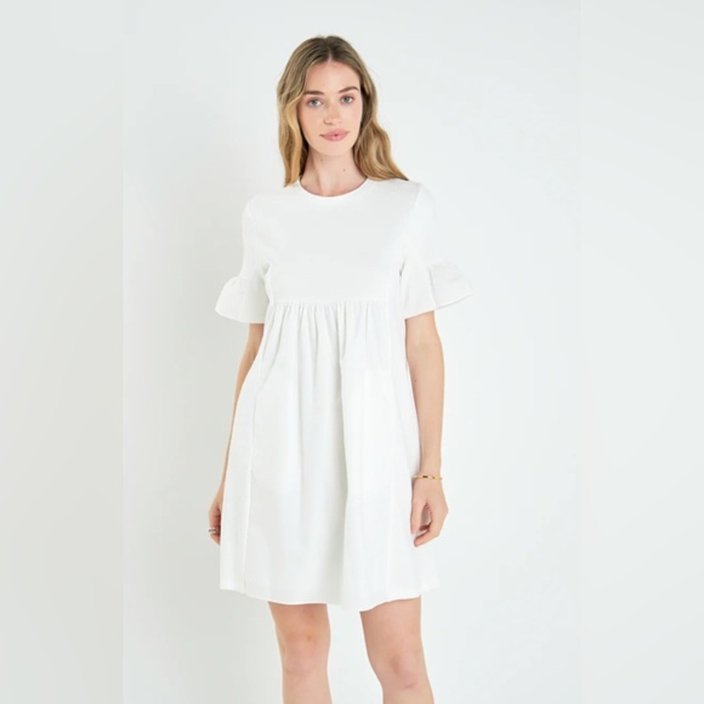 ENGLISH FACTORY - Mixed Media Ruffled Short Sleeve Mini Dress-  NEW